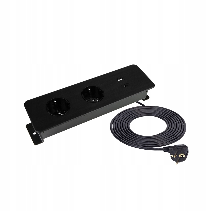 Dosková zásuvka Taobox, čierna, 2 x francúzska zásuvka, 1 x Usb A, 1 x Usb C,