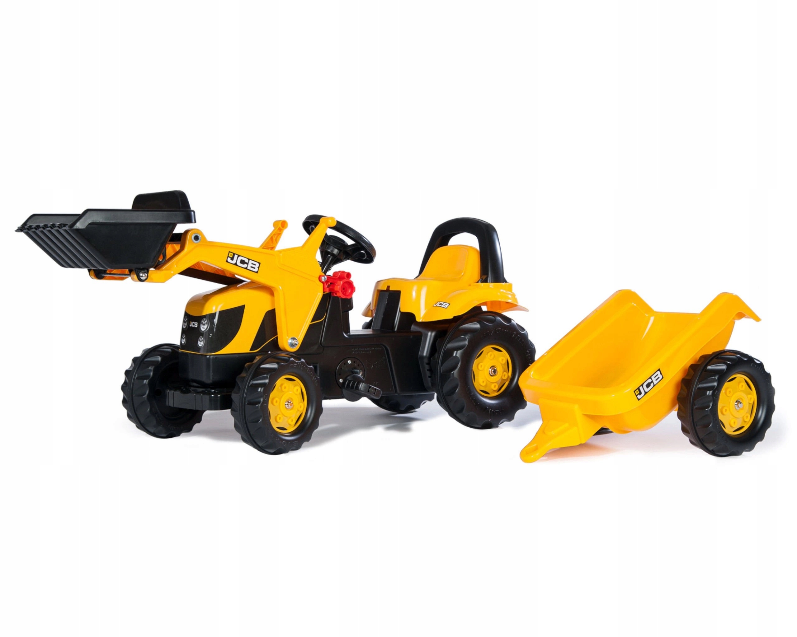 Traktor na pedały Jcb z przyczepą i łyżką Rolly
