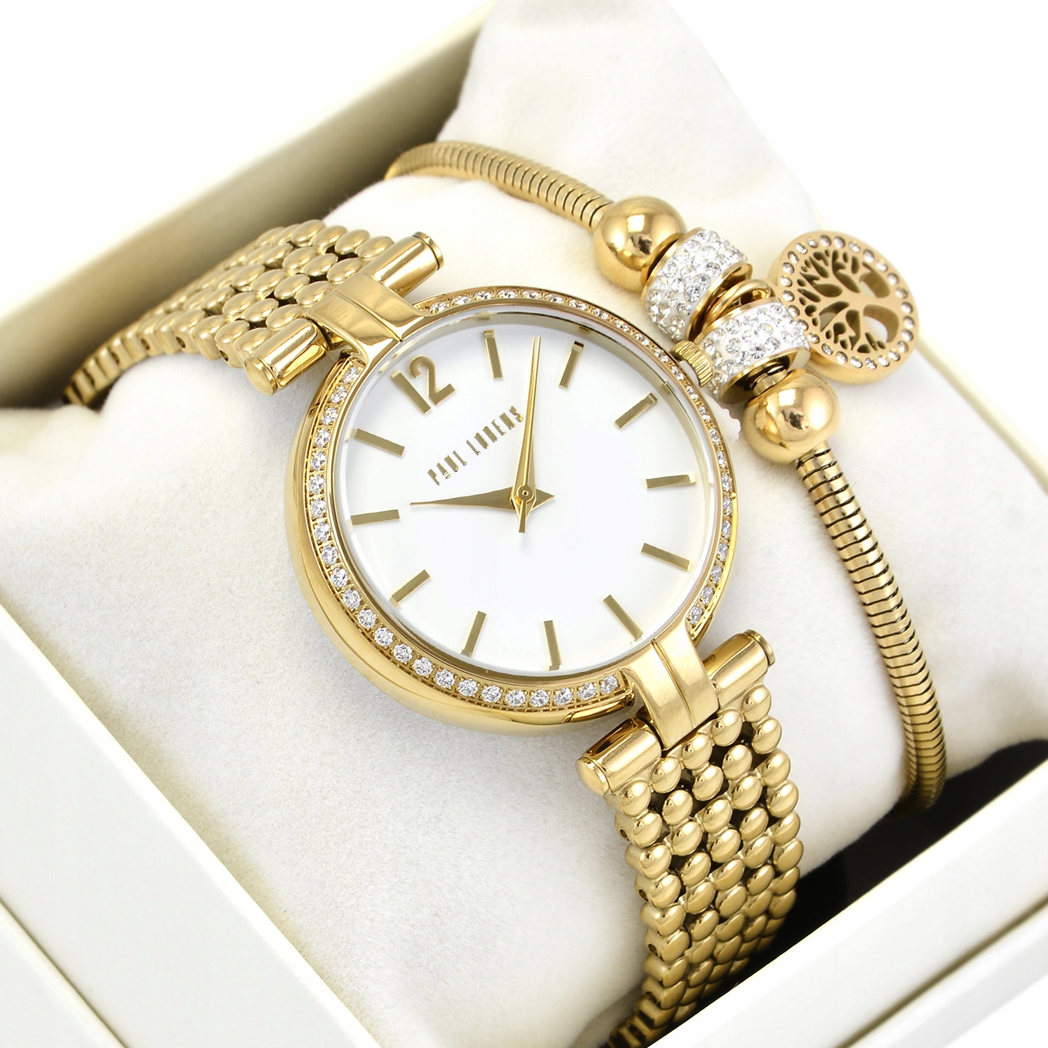 Dámské hodinky Paul Lorens Aruba zlaté, sada s náramkem, Krabička Gravírování