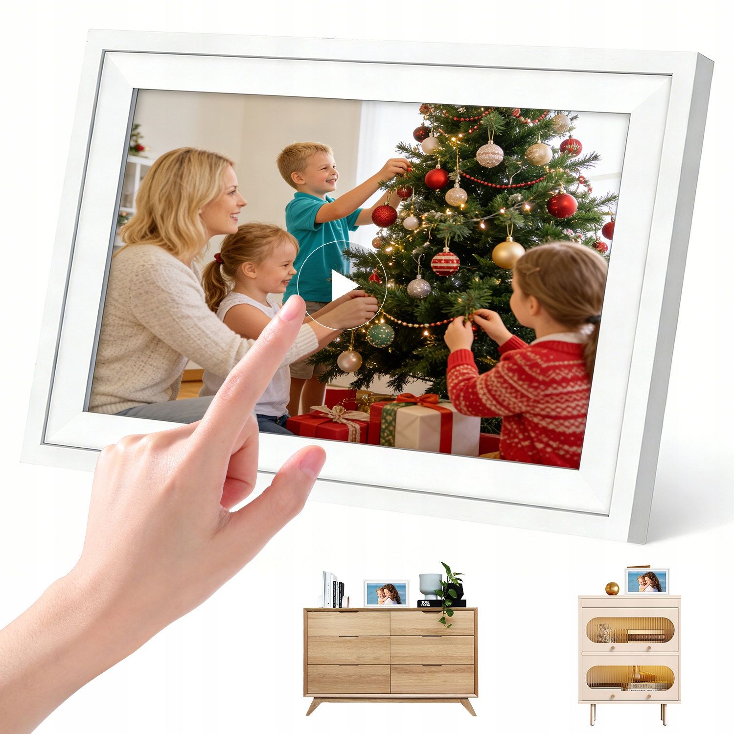 Rámeček Digitální 15,6" Na Fotografie Fotorámeček Hudba Filmy Wifi Frameo Dřevěný