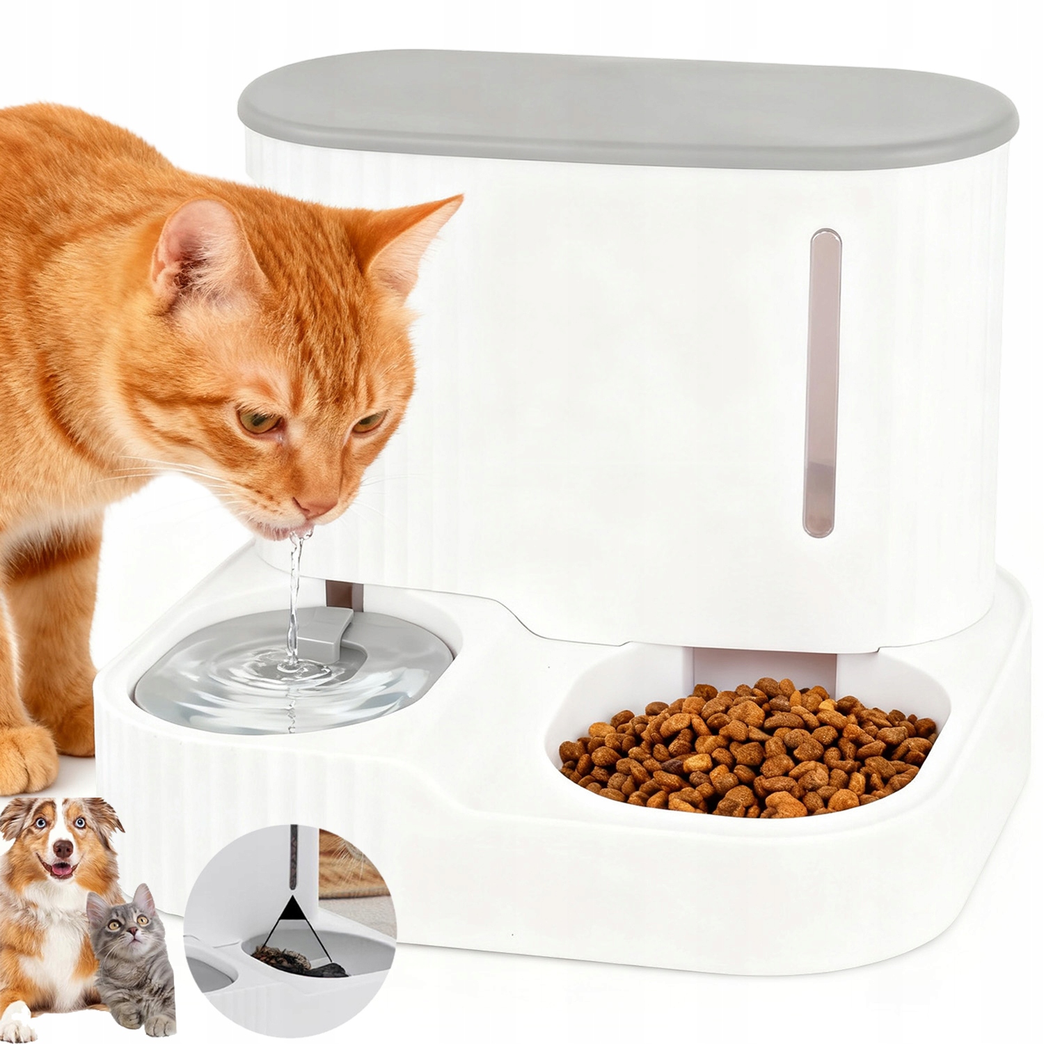 Levně Automatický Zásobník Krmiva A Vody Pro Kočky Psy 2V1 Miska Krmítko Napáječka