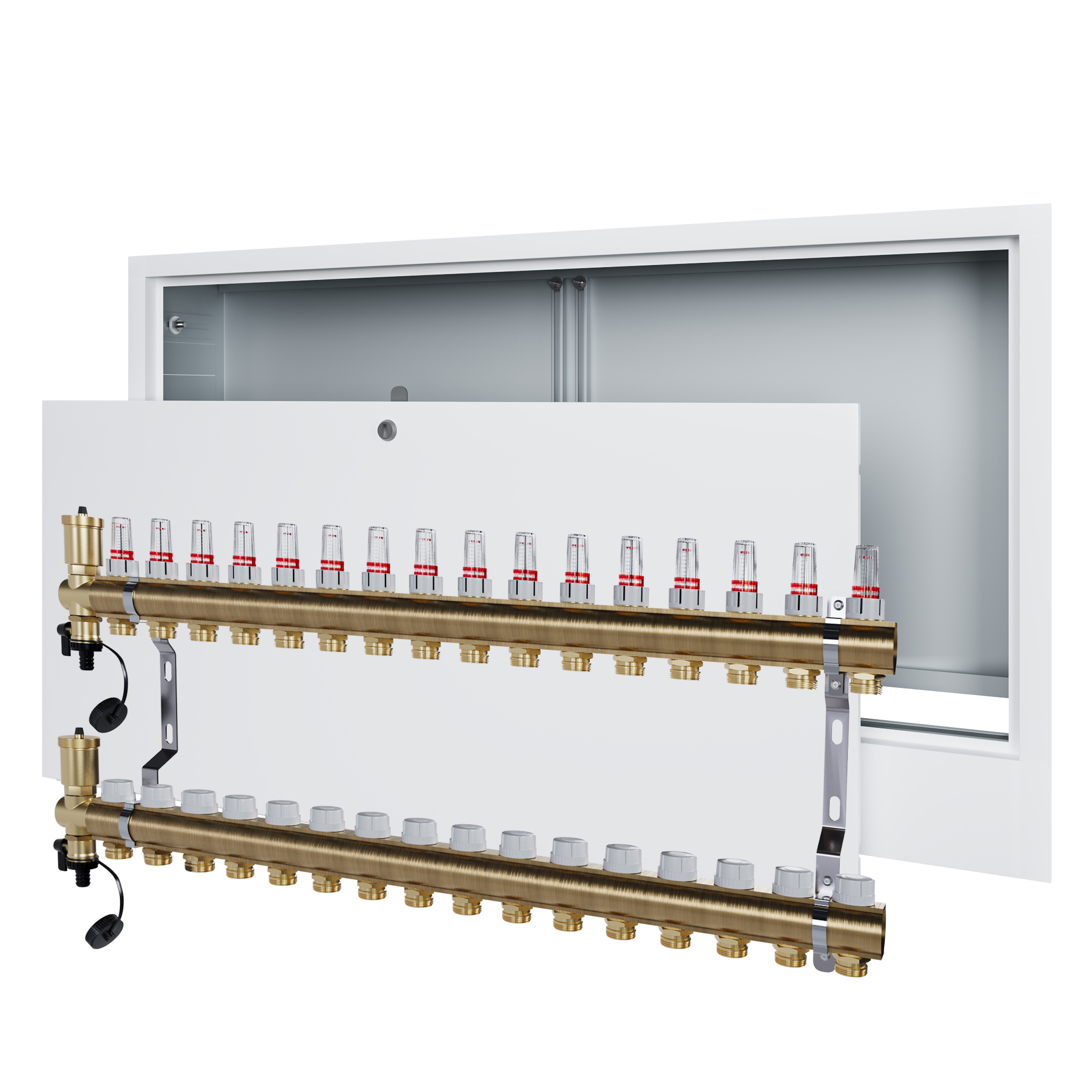 Rozdělovač pro podlahu 16 podlahového vytápění s podomítkovou schránkou