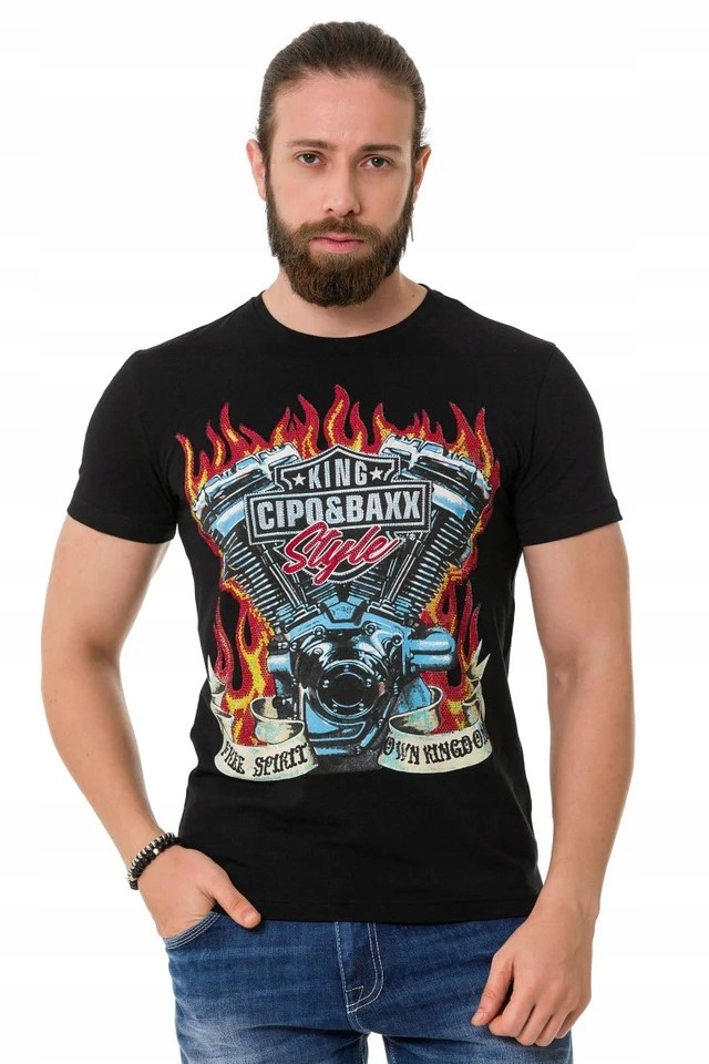 Tričko Pánské Černé Tričko Cipo Baxx Flitry Motocyklová Oheň: XL