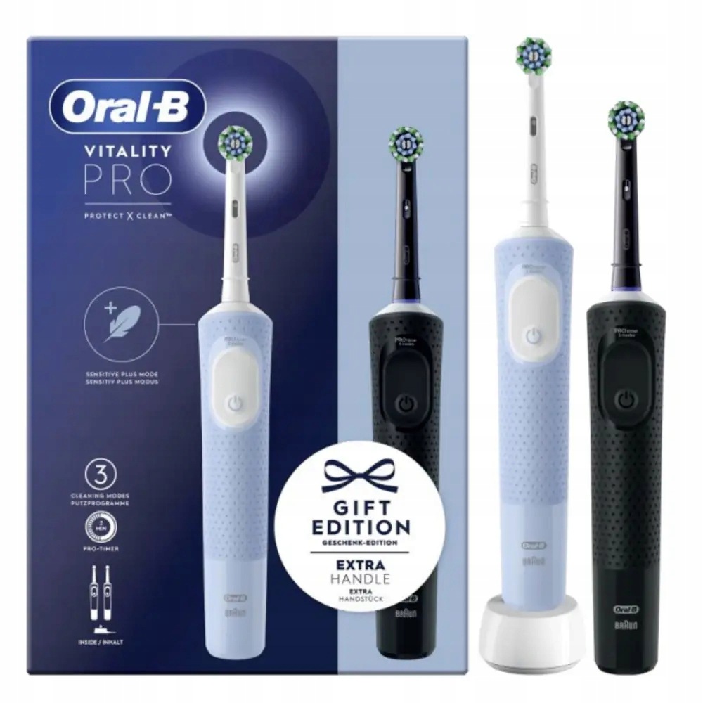 Szczoteczka Elektryczna Oral-B Vitality ProD103 Czarna i Niebieska Dwupak