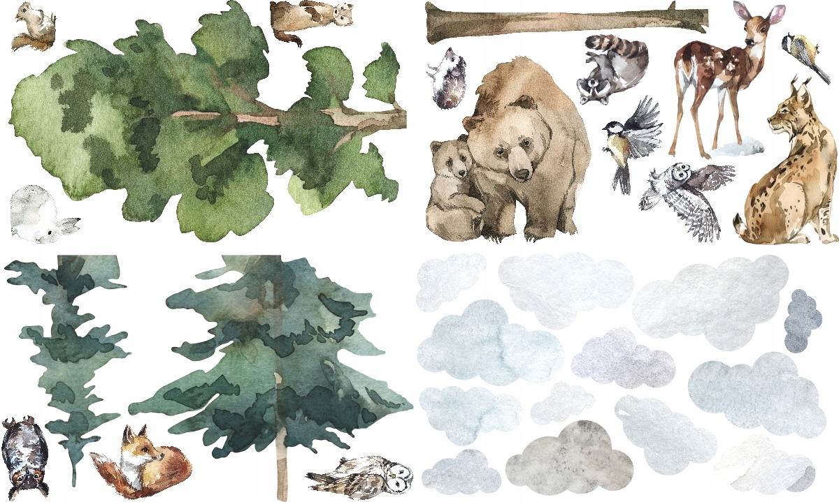 Naklejki ścienne Las Forest Drzewa Zwierzęta Szerokość produktu 120 cm