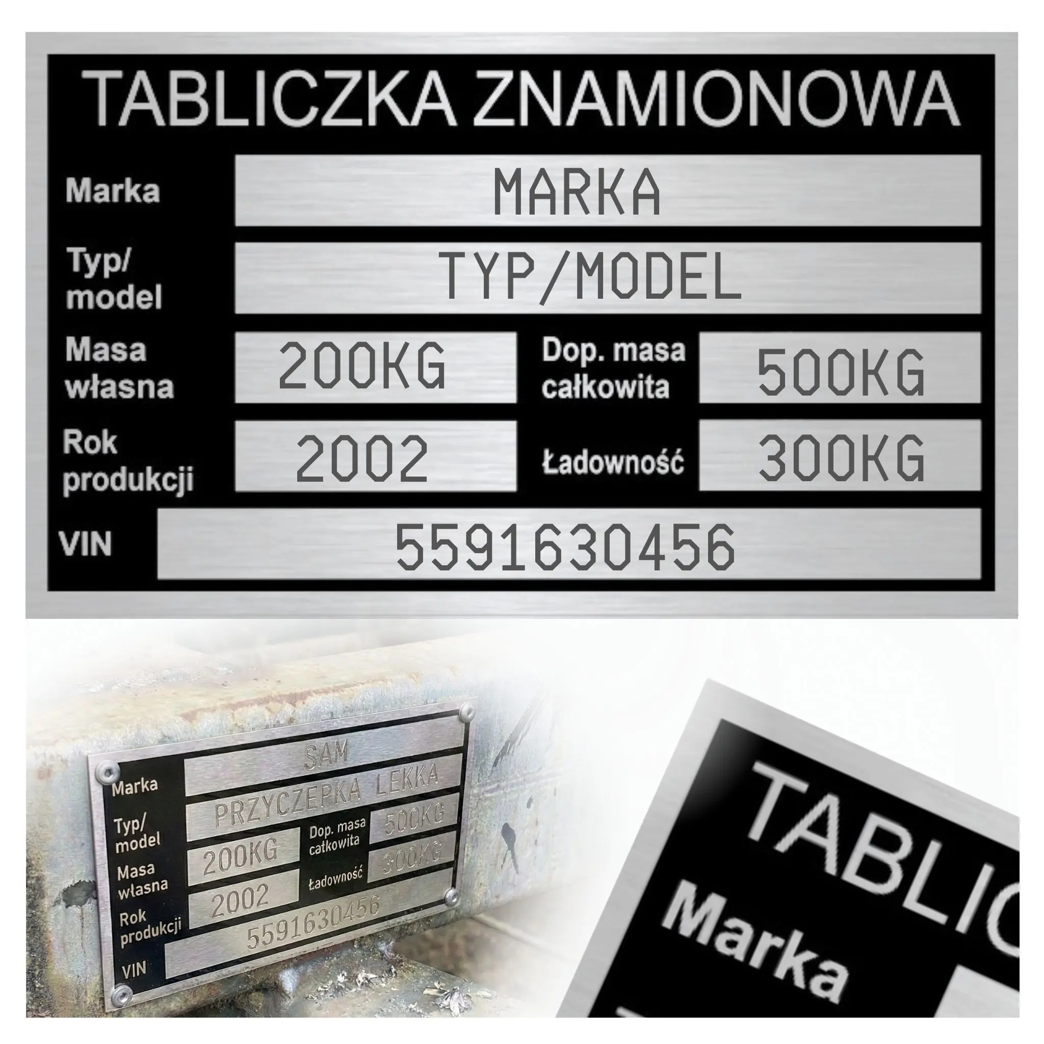 Tabliczka Znamionowa Zastępcza Grawerowana Do Przyczep Maszyn Różne Modele