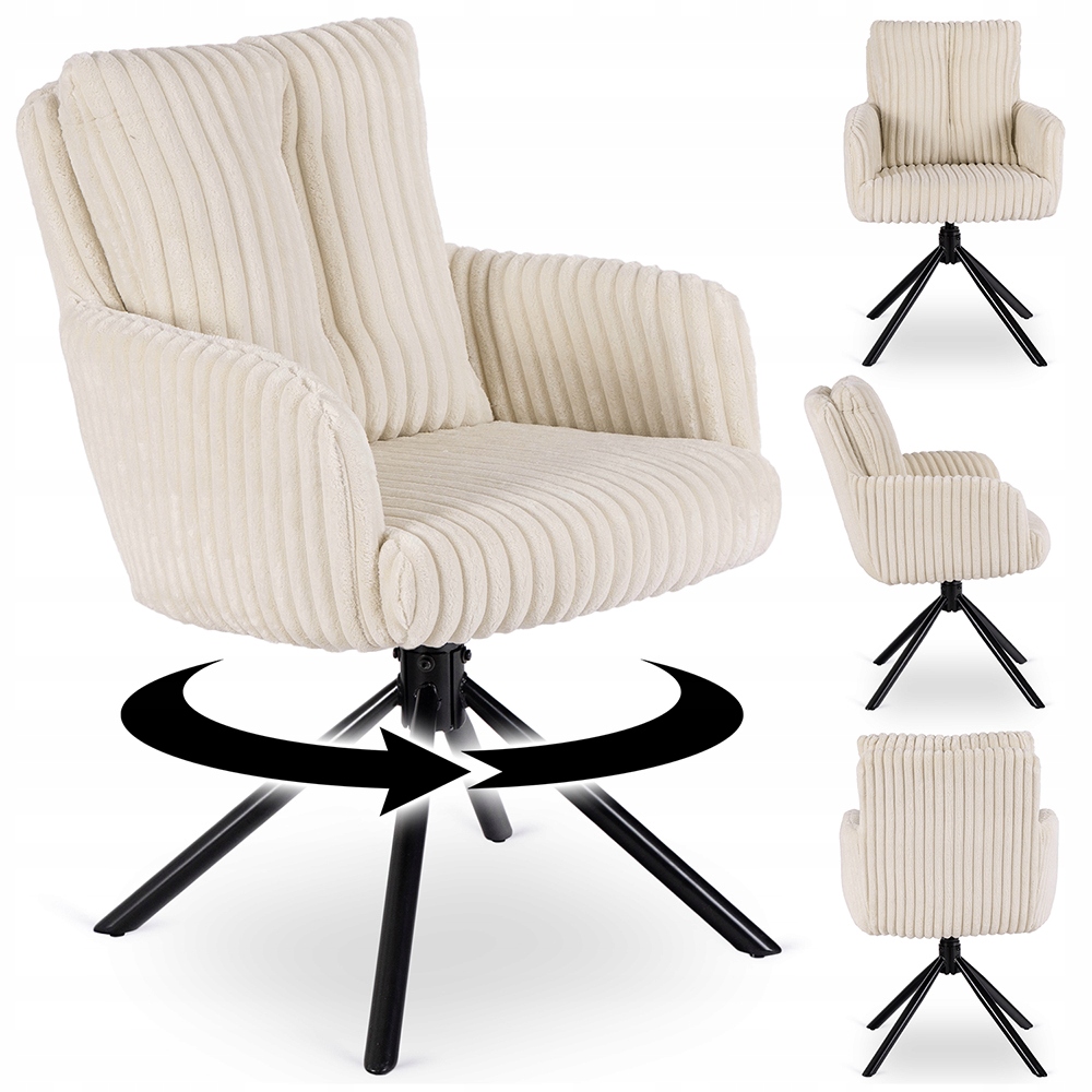 Otočné křeslo z kelímků, čalouněné do jídelny, manšestrový krém June