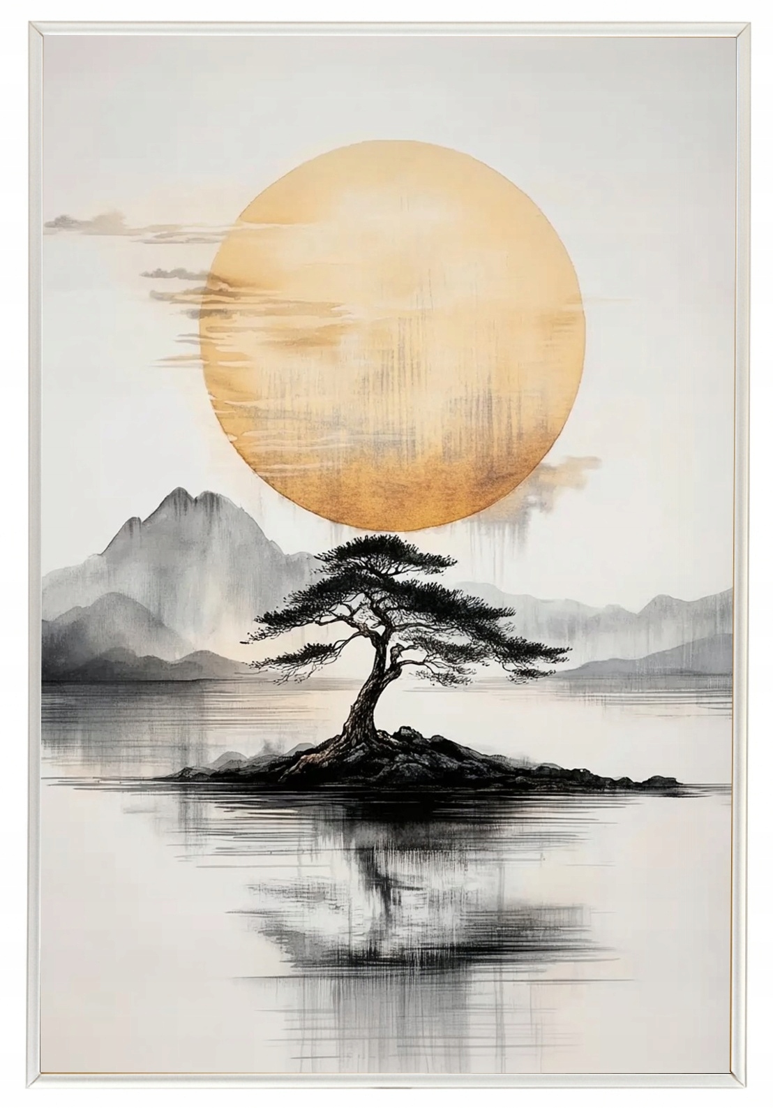 Plakát Rámeček Hliník Japonsko Dřevo Zen Slunce Hory Ostrov Orient 40x60