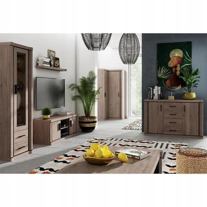 Witryna z szufladami szklane fronty i półki szeroka DALLAS dąb truflowy Kod producenta DALLAS/D7/TRUFLA