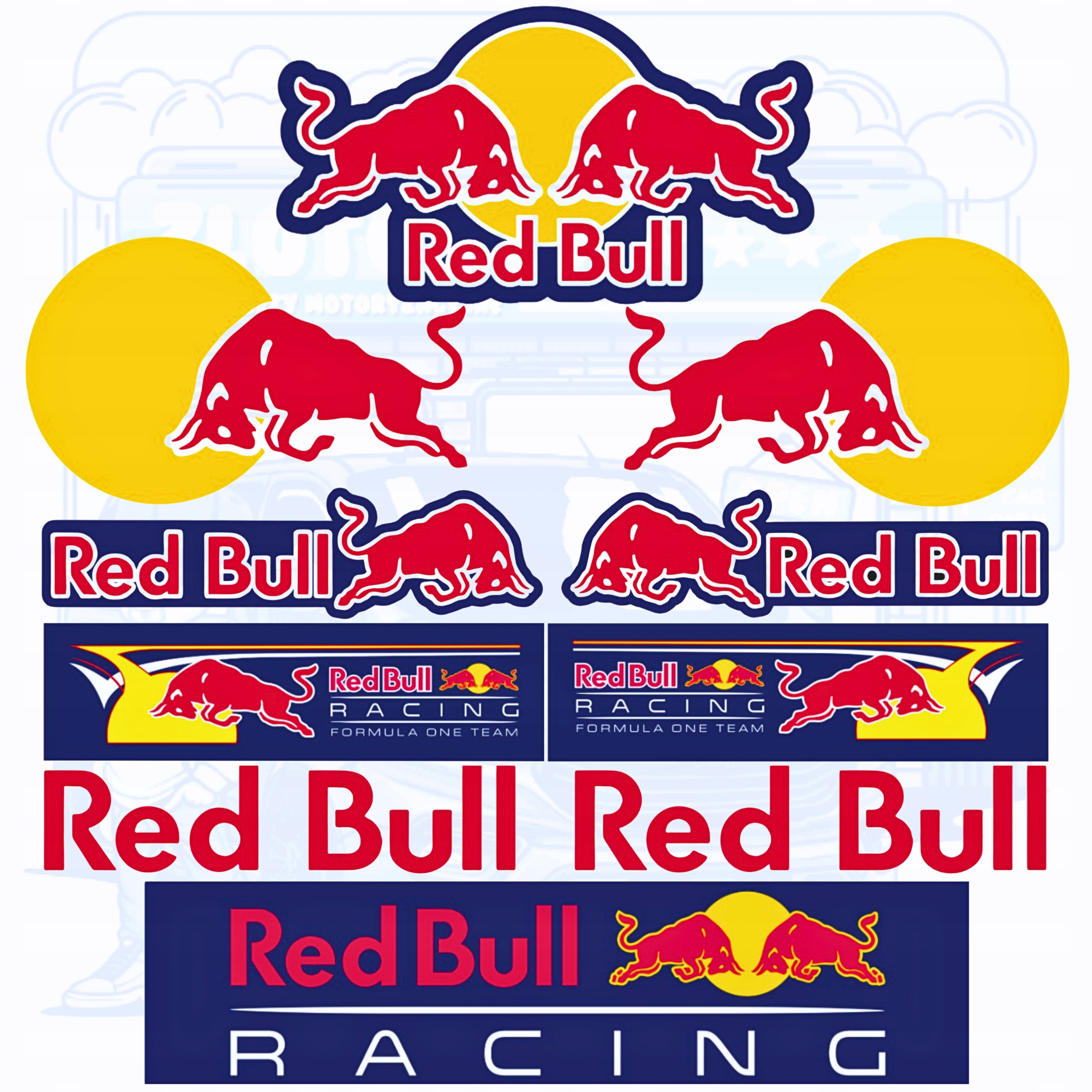NAKLEJKI RED BULL RACING ZESTAW 10 SZT PREZENT SPORT MOTORSPORT AUTO F1