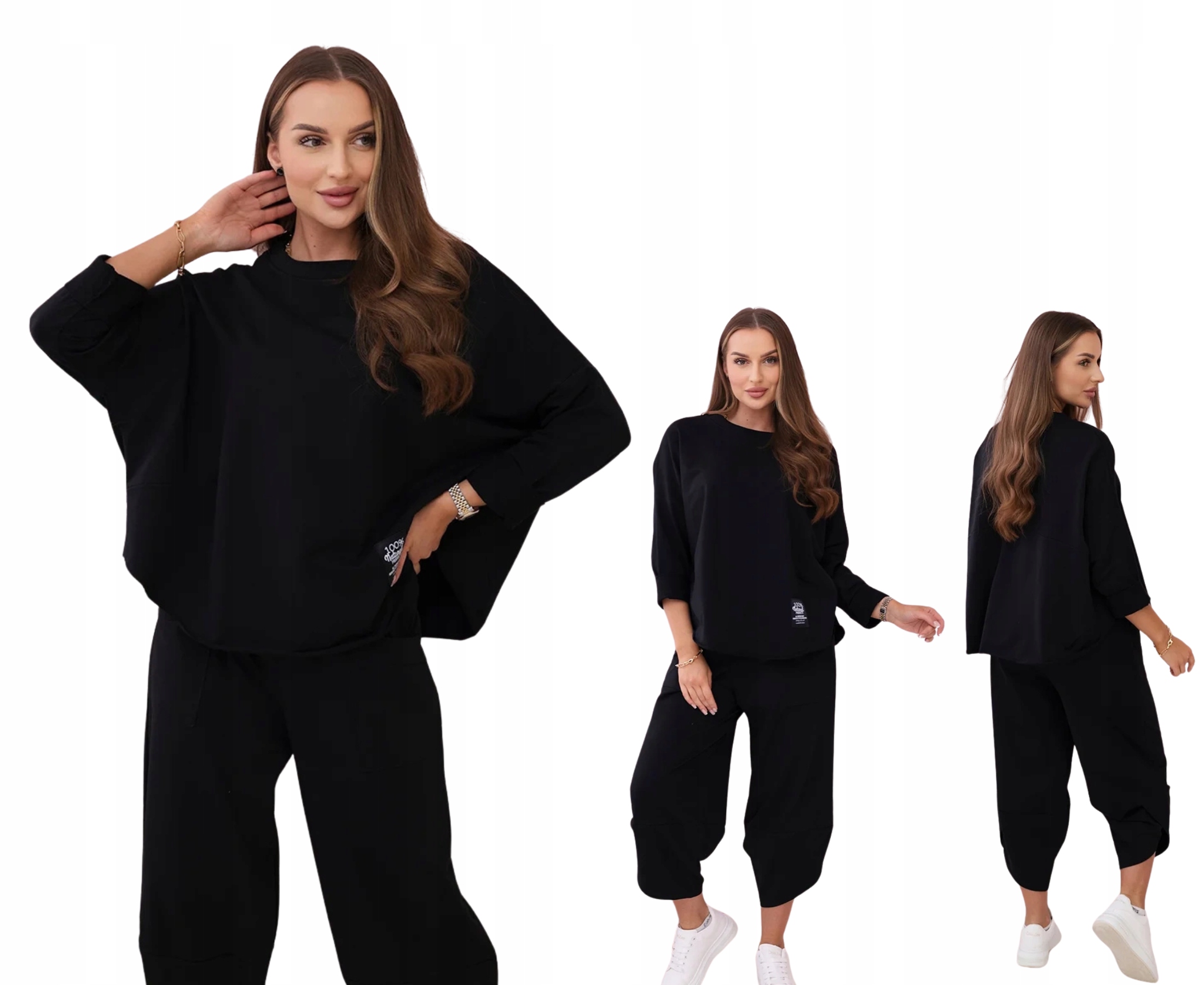 Czarny komplet bawełniany damski: bluza oversize i spodnie