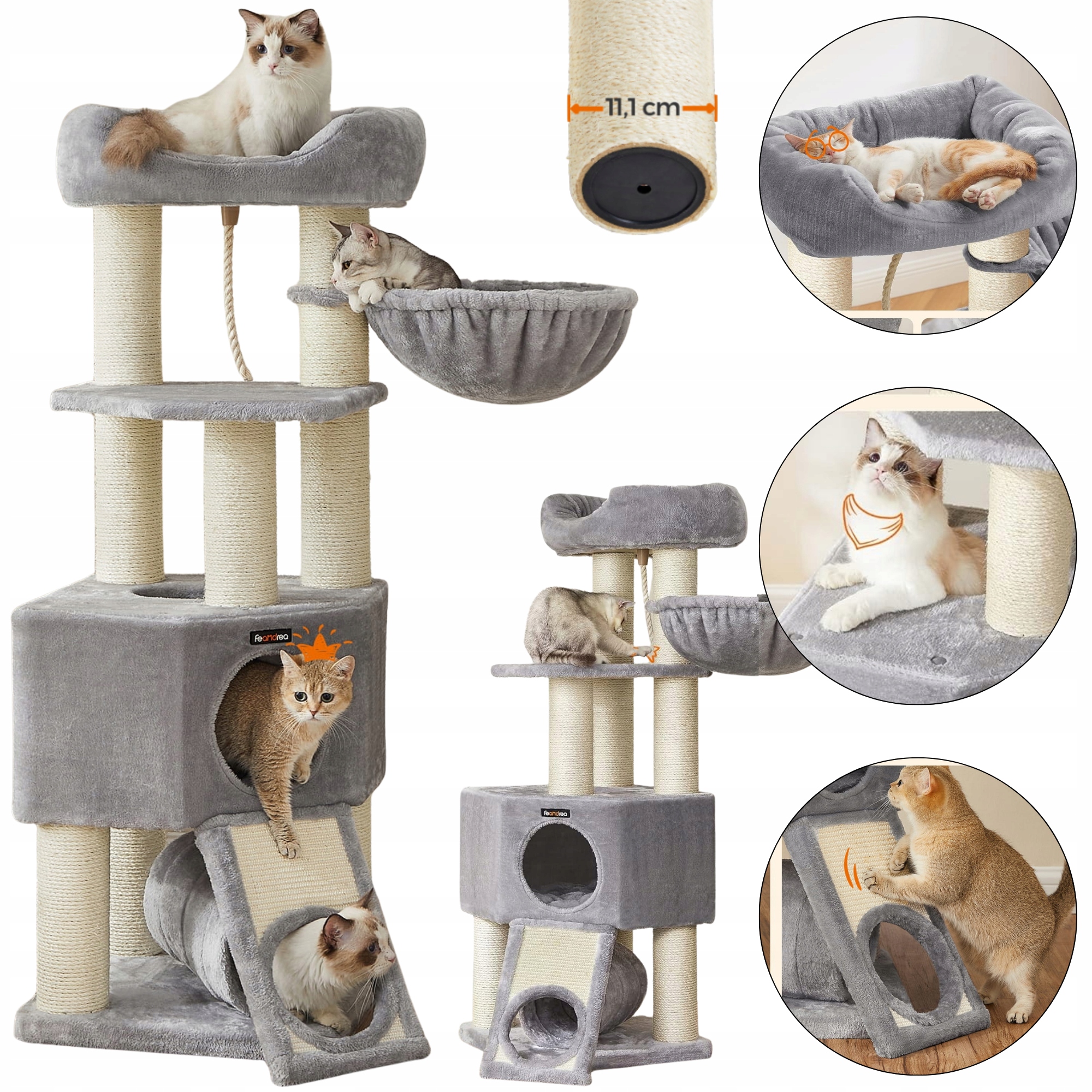 Levně Škrabadlo pro kočky, pro kočičí rodiny, velmi pevné, stabilní, béžové, 141 cm