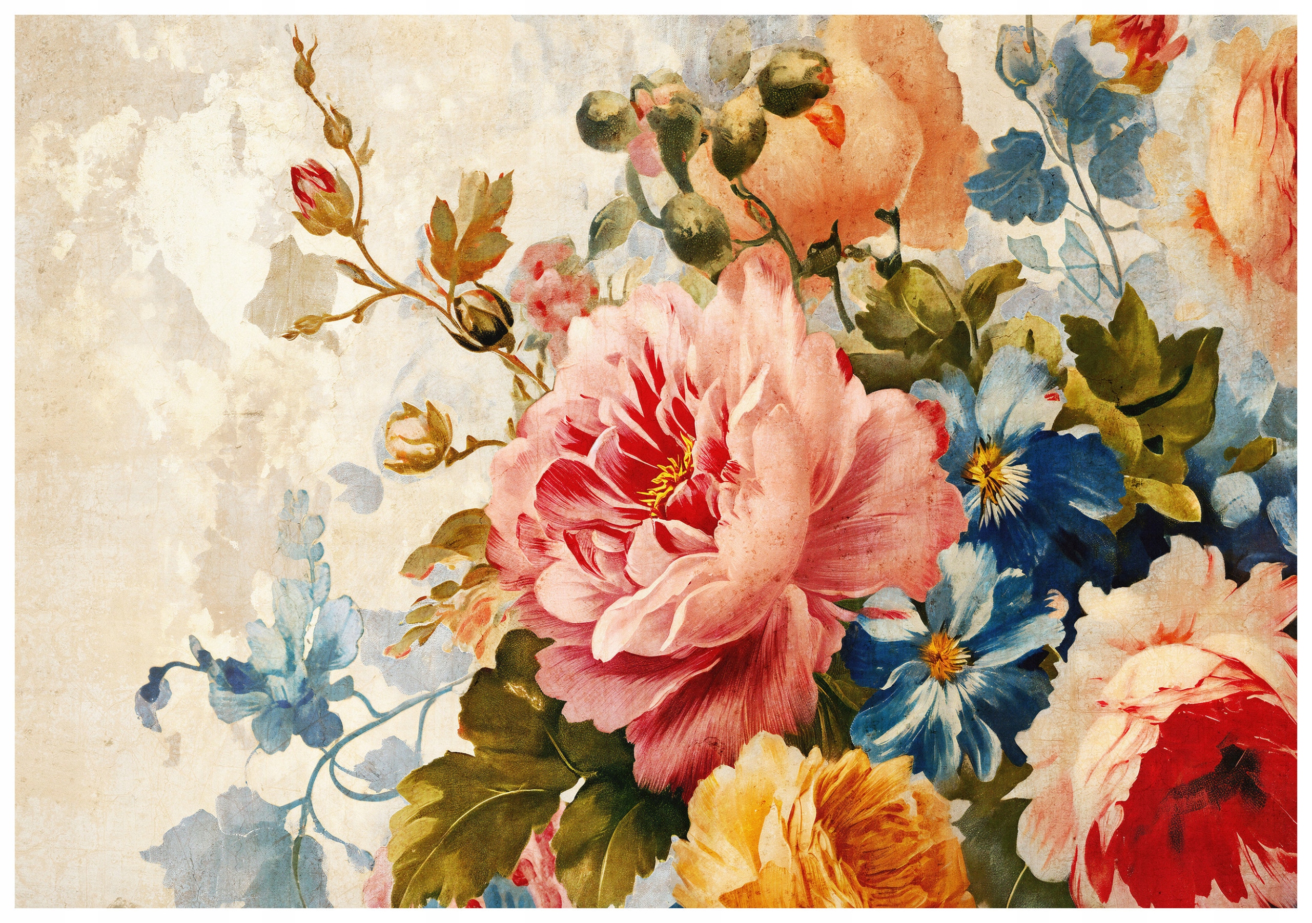 Fototapeta Květiny retro pivoňky a růže na béžovém pozadí 400x280 lepidlo