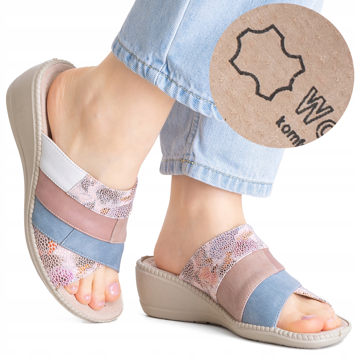 Nazouváky s koženou stélkou, klínek, patchwork, módní, ležérní, elegantní Wojtyłko 39