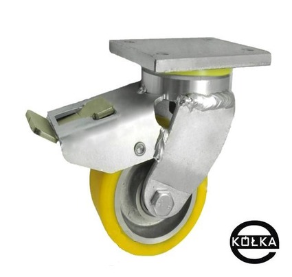 Hliníkovo-polyuretanové kolo o průměru 100 mm v otočném pouzdře s brzdou