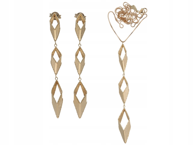 Zlatá souprava šperků 585 prostorové kosočtverce, módní sada šperků 14k