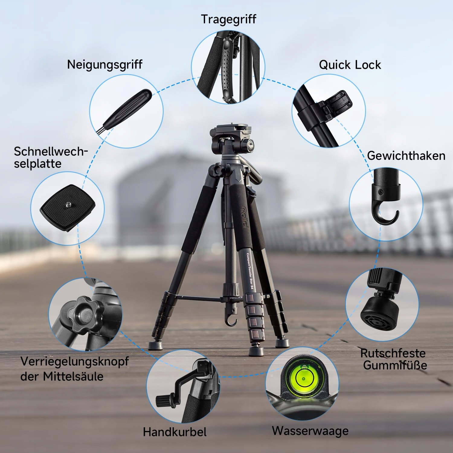 ROLLEI Statyw Podróżny 188cm Lekki Kompaktowy Aluminiowy z Głowicą Kulową — miniatura 4