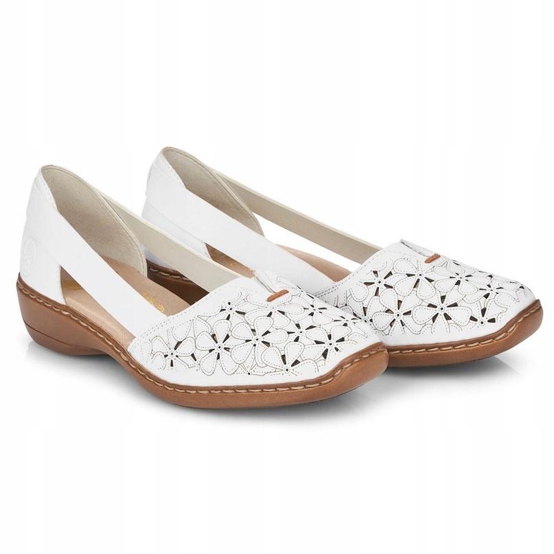 Dámské kožené ažurové polobotky Rieker 41356-80 White bílé, Kůže Vel. 38