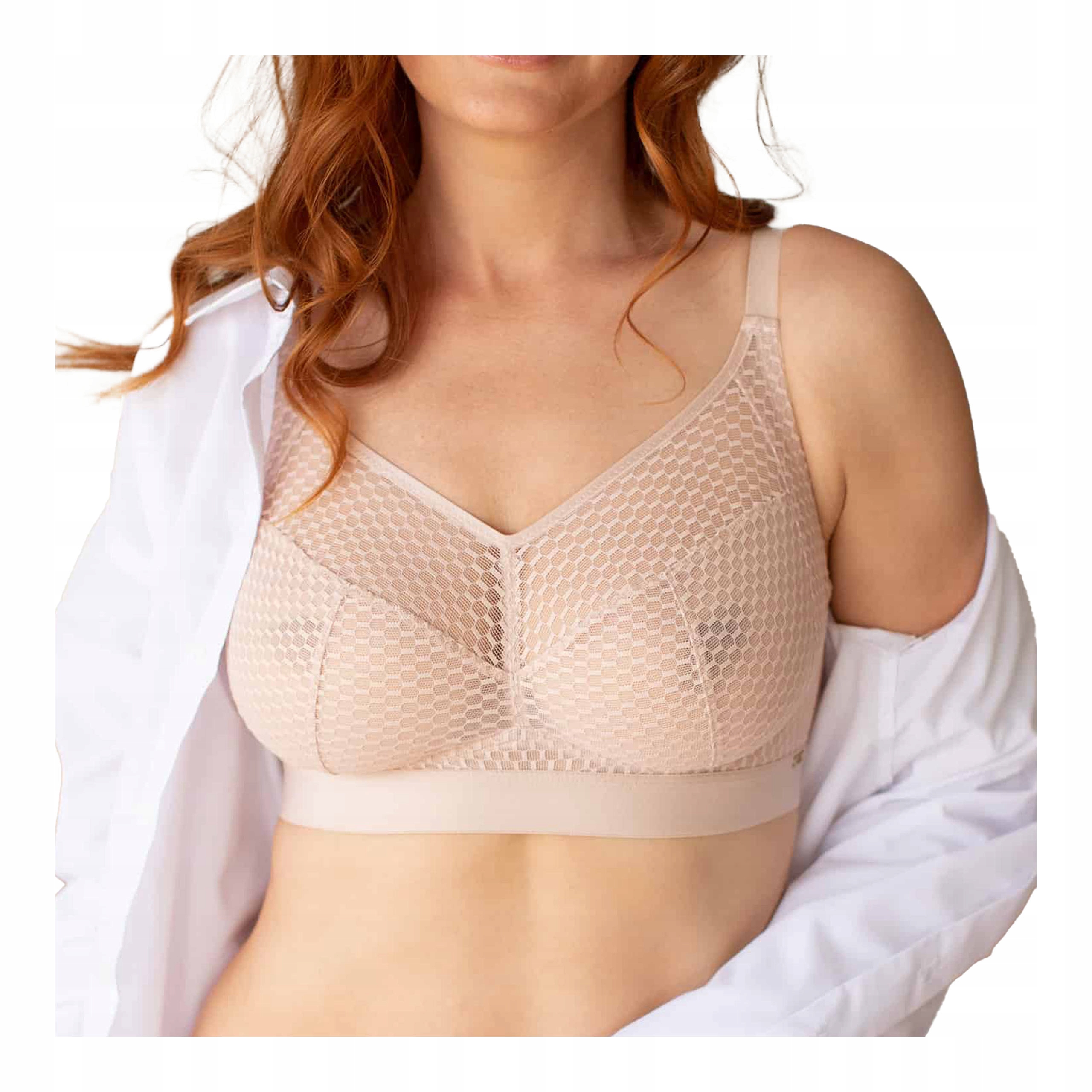 Měkká podprsenka bez kostic, síťovina, velké velikosti, pudrová růžová Kleo 75D