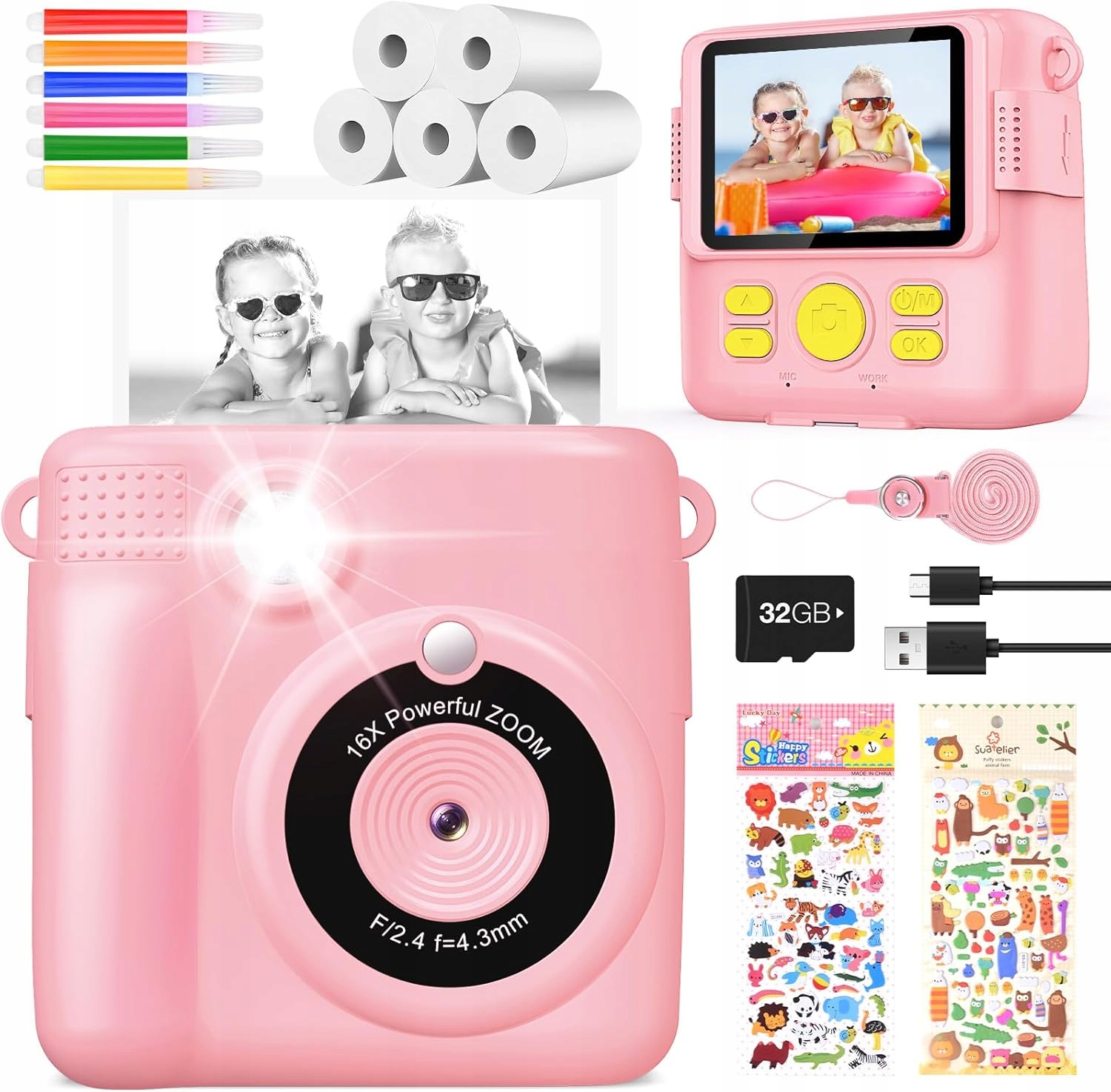 Kamera Dla Dzieci Full Hd Z Grami Ekran Ips 2,4" Etui Ochronne Gratisy
