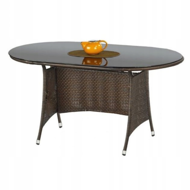 STÓŁ OGRODOWY RATTAN SYNTETYCZNY CIEMNY BRĄZ SZKŁO
