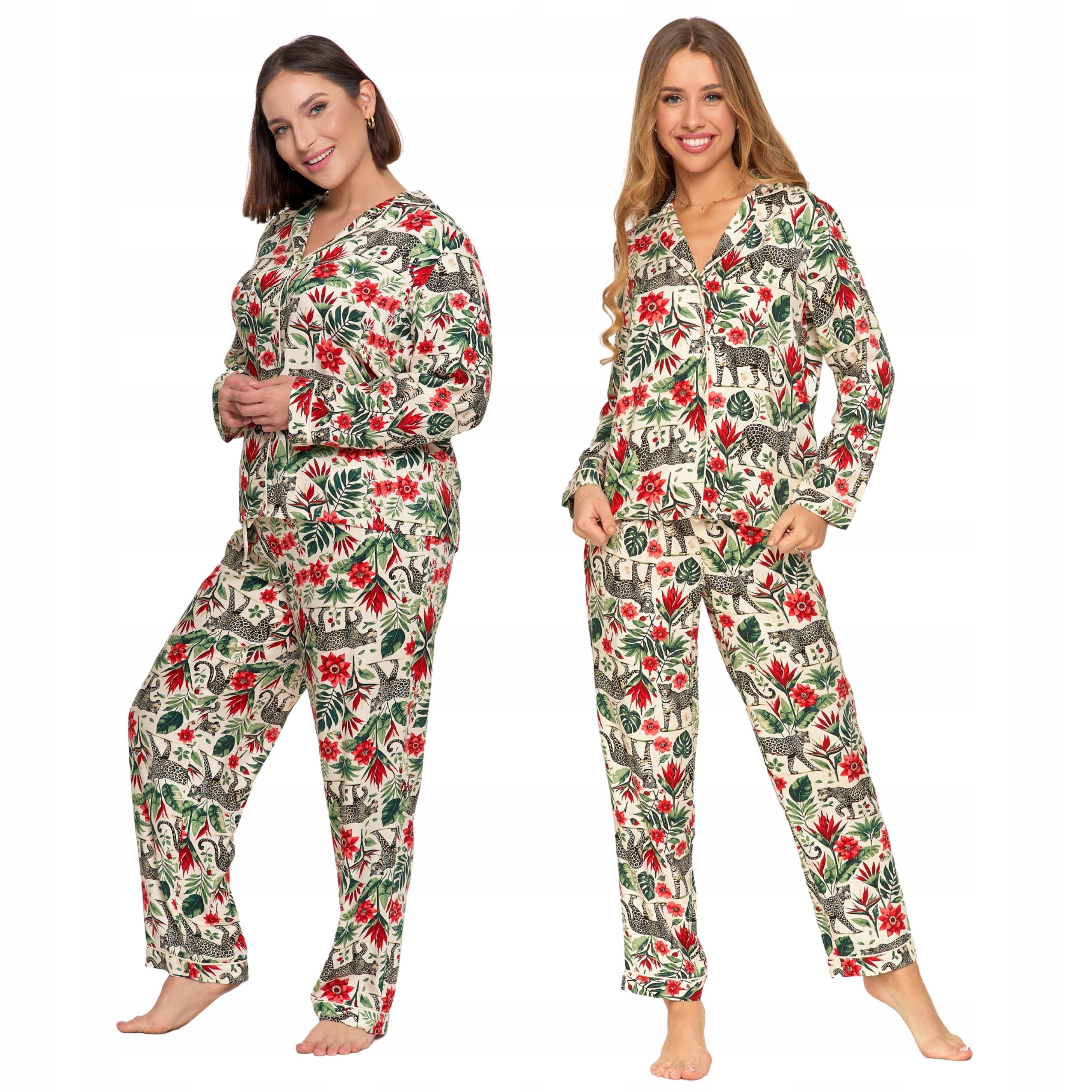 Elegantní Dámské Pyžamo Vzorovaná Košilová Horní díl Dlouhé kalhoty Moraj XXL