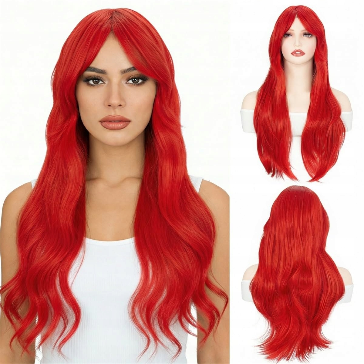 Parxitn Dámská červená paruka s hřívou 70 cm Dlouhá vlnitá na Halloween