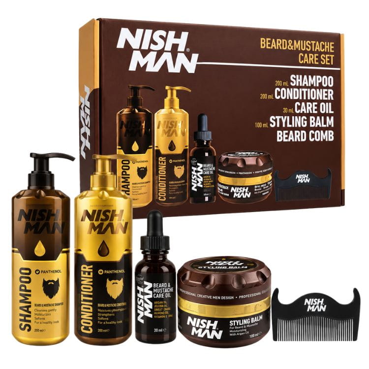 Nishman Zestaw Beard & Mustache Szampon+ Odżywka+ Olejek+ Balsam+ Grzebień