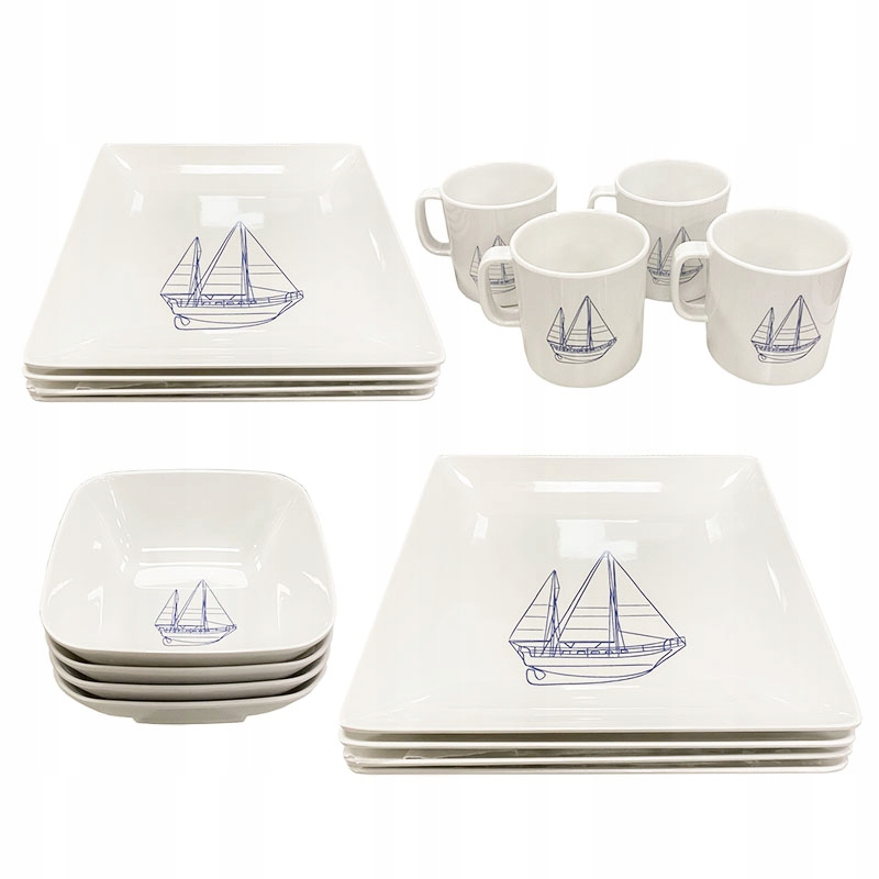 NACZYNIA Z MELAMINY Z ŻAGLÓWKĄ KPL. 16szt - 04739