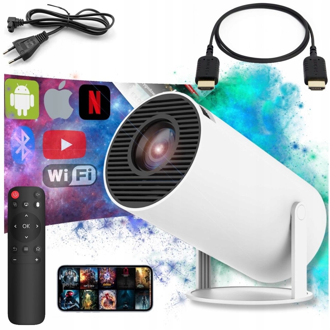 PROJEKTOR Rzutnik Android Smart TV WiFi HD Przenośny Obrotowy Smart GŁOŚNIK