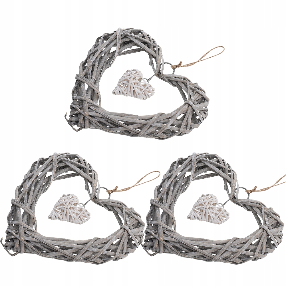 3 szt. Wiklinowy wieniec serca Wiszący wieniec dla