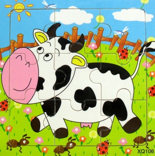 

Edukacyjne Puzzle Drewniane 9el. Krówka