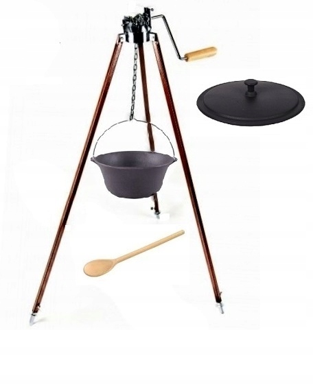 Maďarský Kotel Litinový 8L s litinovým víkem Regulovatelný Stojan