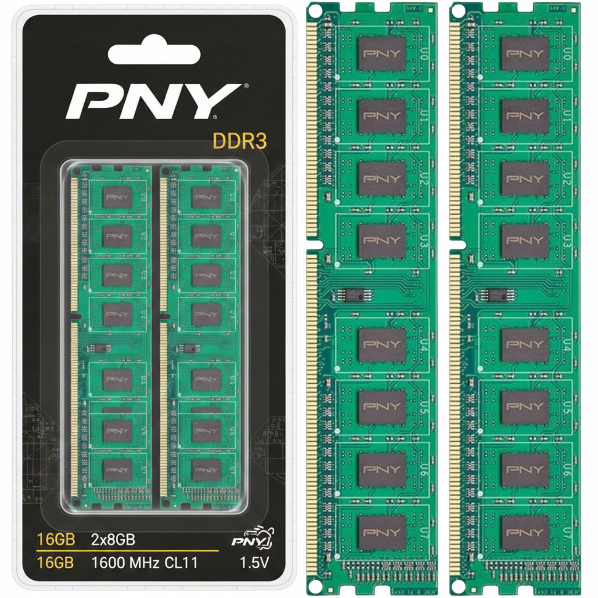 Pamięć Ram DDR3 16GB 1600 MHz Pny 2x8GB 1.5V do komputera stacjonarnego Pc
