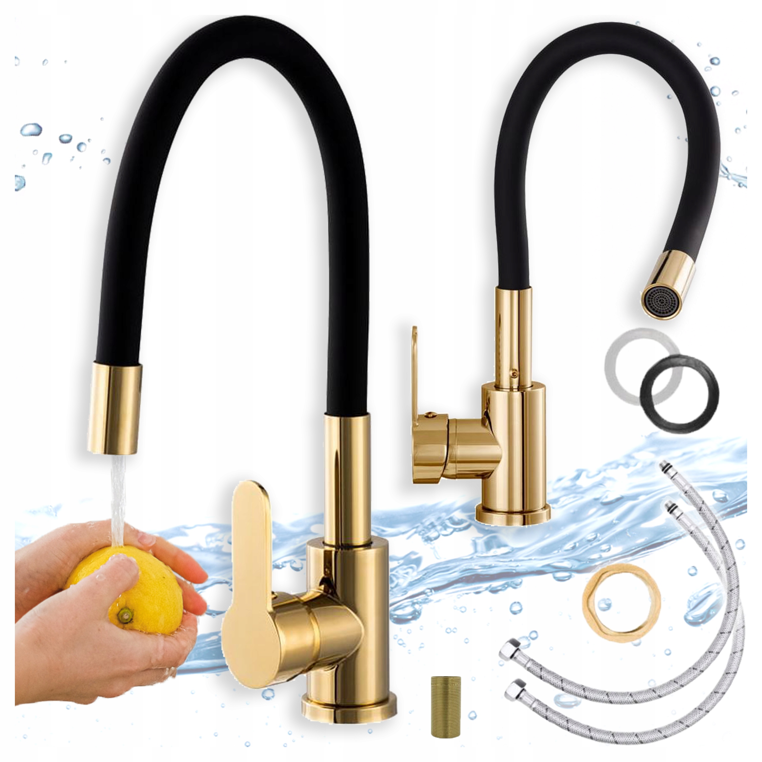 Kuchyňská Baterie Zlatá Flex Elastická ohýbatelná výlevka Dřez Kuchyňský kohout