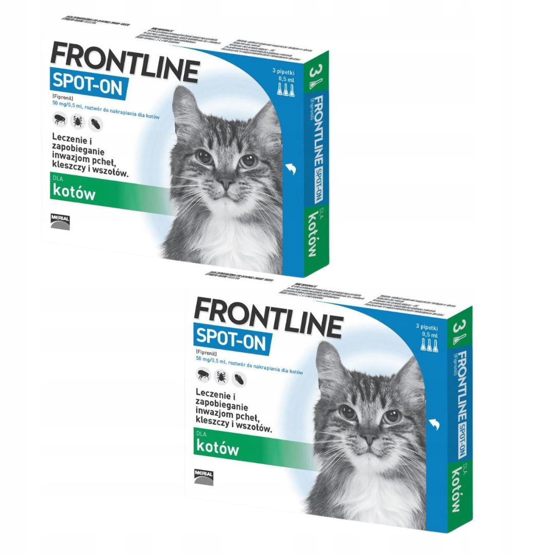 Frontline Spot-on krople na pchły i kleszcze Dla Kota 3x0,5 ml 2 opakowania