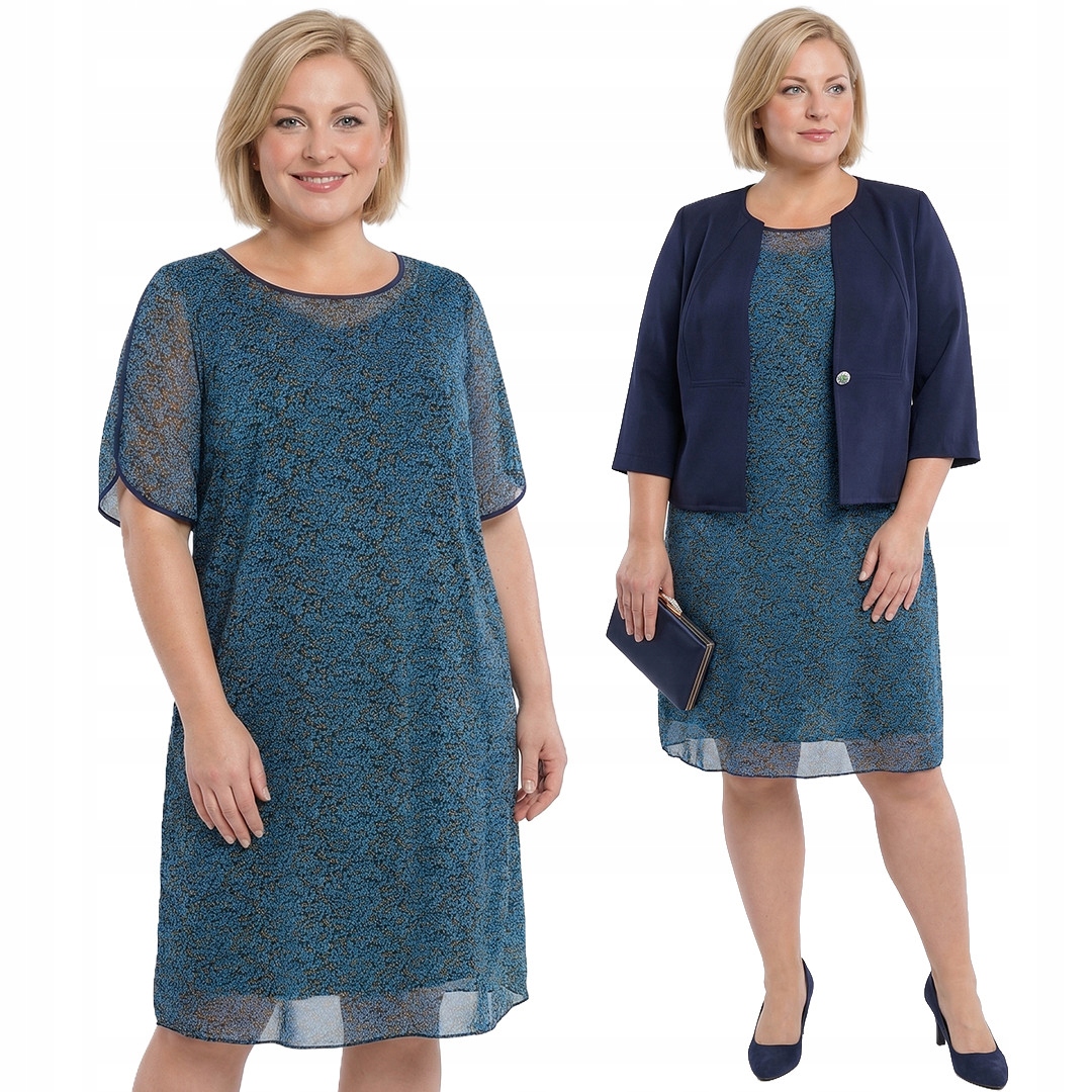 Šaty s drobnými modrými květy plus size velikost 58