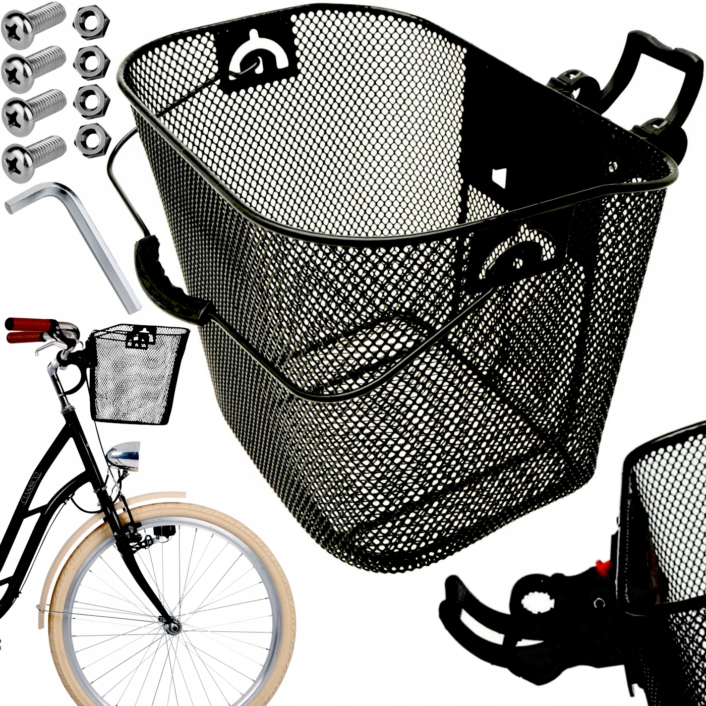 

Duży Kosz Rowerowy Na Kierownicę Metalowy +uchwyt