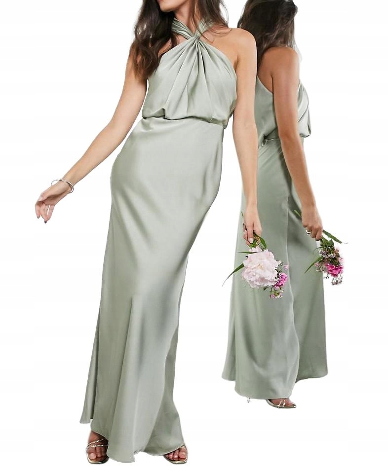 Asos Šaty Maxi Satén Olivová 42 Szm 42