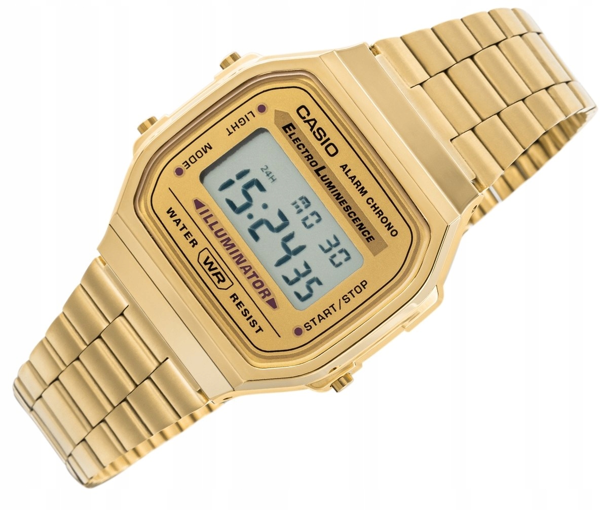 Unisexové hodinky Casio Elegantní Zlaté Digitální Vintage A168WG-9EF Box
