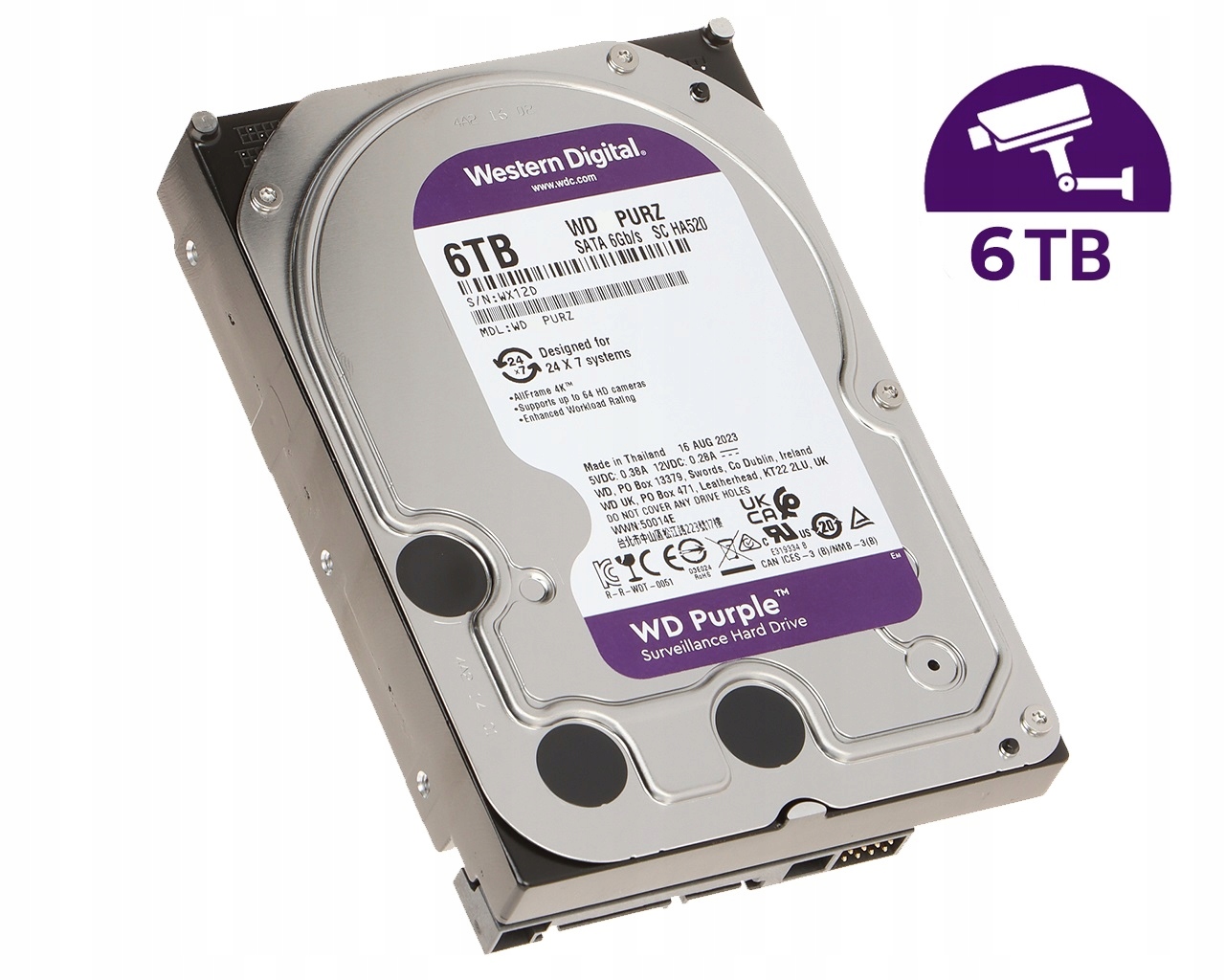 Dysk do monitoringu rejestratora Wd Purple 6TB do pracy ciągłej Hdd 3,5"