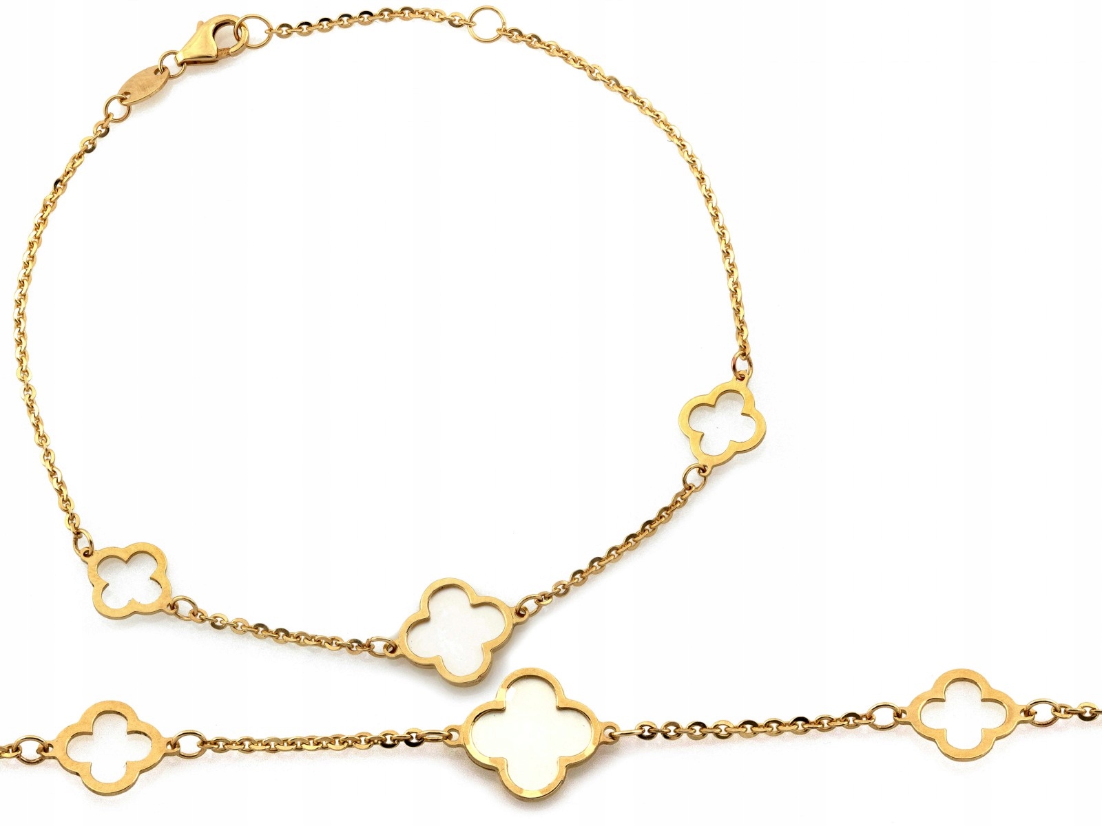 Zlatý náramek 585 Čtyřlístek s perleťovou hmotou r18 bílé jetele 1.53 g