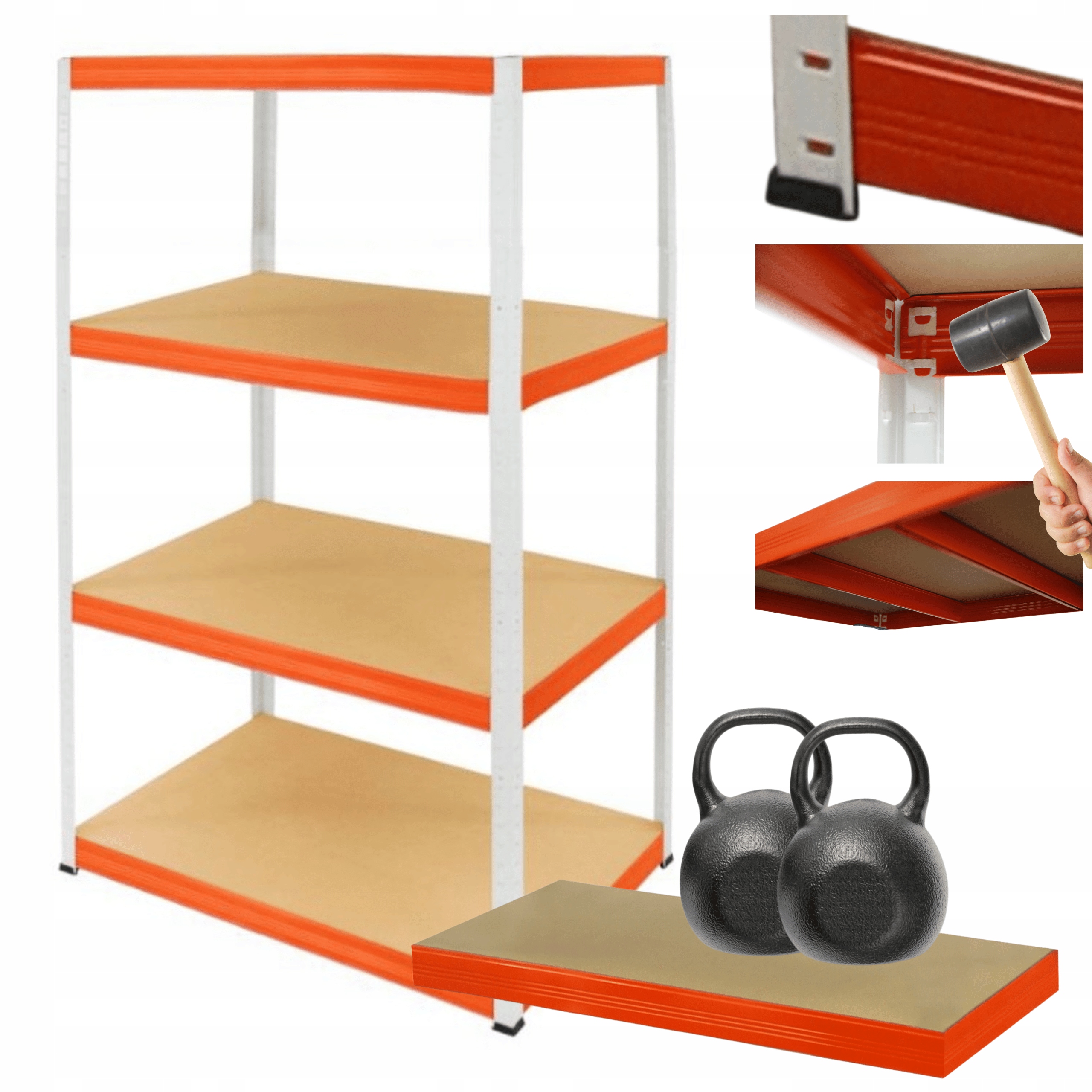 Kovový skladový regál, garážový stojan Helios 180x90x50 cm 4Px275 kg Pl