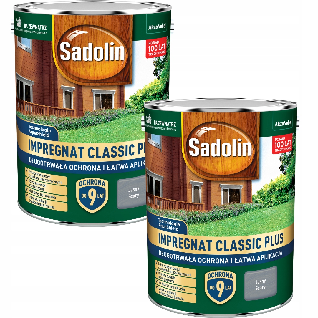 Sada Sadolin Classic Plus 2x4,5L Vodná Impregnácia Na Drevo Svetlo Šedá 9L