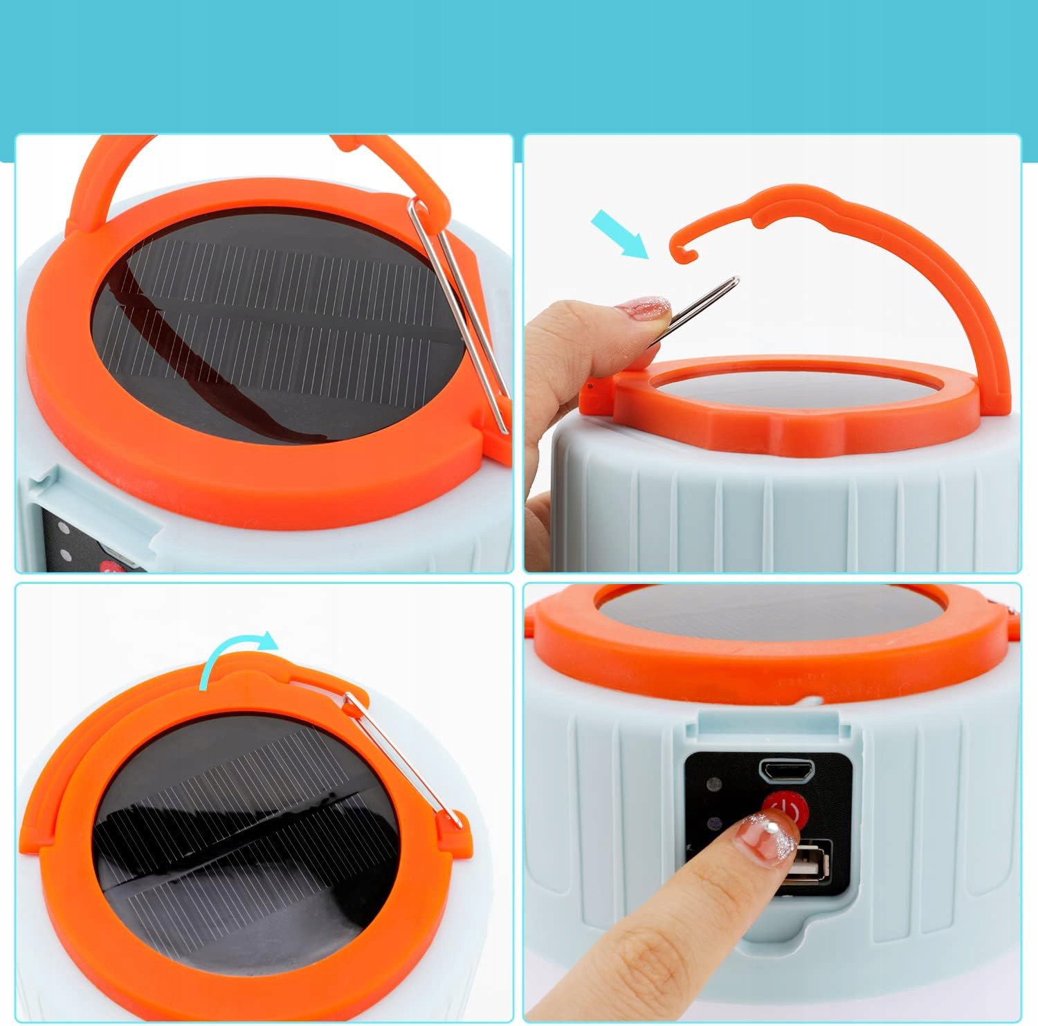 LATARNIE SOLARNE PRZENOŚNA KEMPINGOWE USB LED Z HACZYK I PILOTEM Waga 115 g