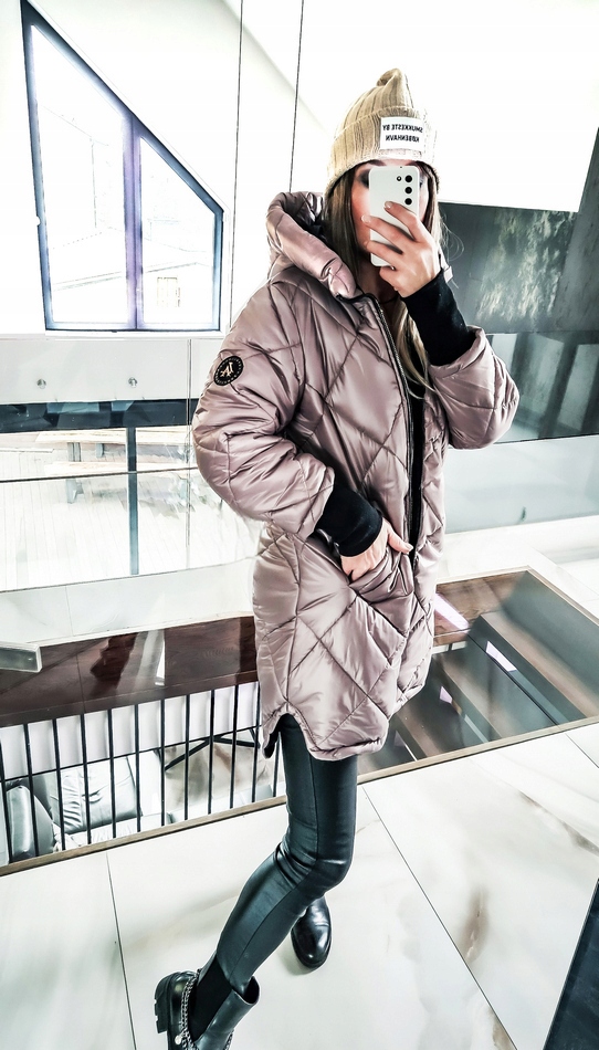 KURTKA DAMSKA PŁASZCZ ASYMETRYCZNA PIKOWANA DŁUŻSZA 40 Rozmiar L