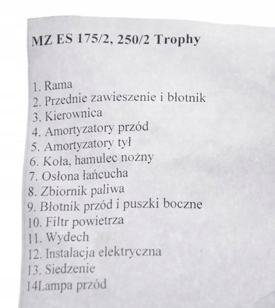 Sruby ocynk ramy nadwozia MZ ES 250 2 Trophy Parts manufacturer Other