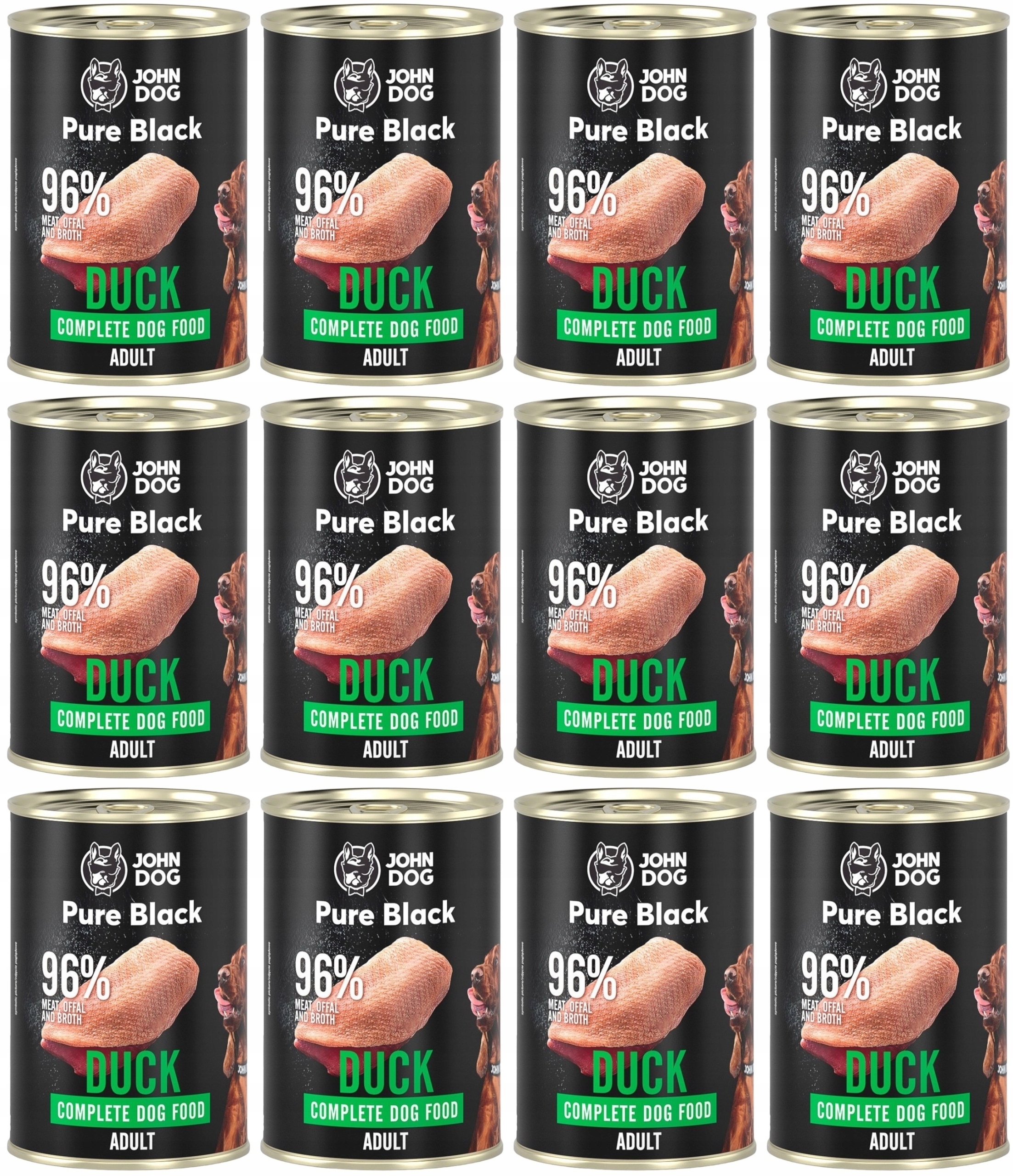 Levně John Dog Pure Black Adult Kachna pro dospělé psy 12 x 400 g