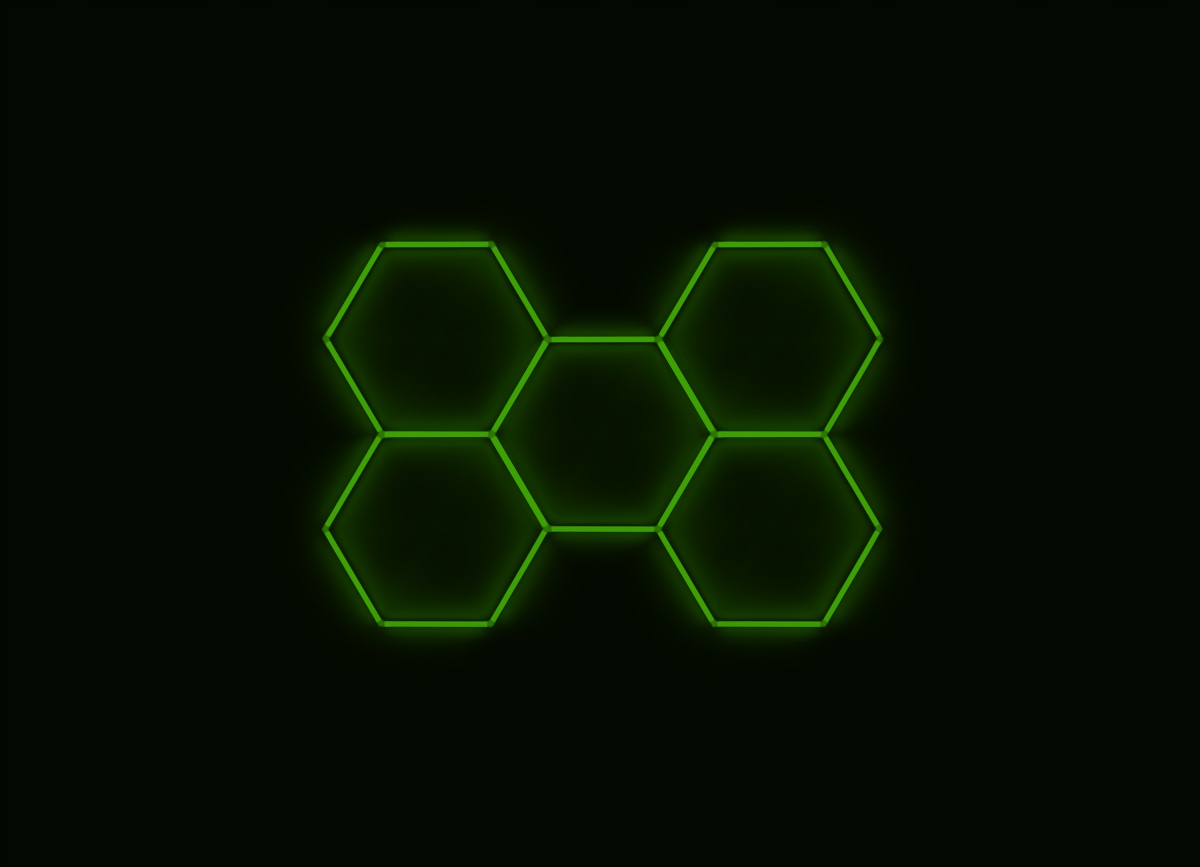 Kompletné Led hexagónové svietidlo zelené, rozmer 5 elementov 238 x 168 cm