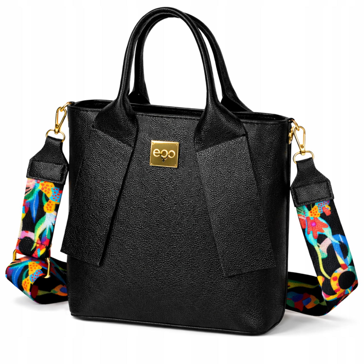 Dámská kabelka Ego Černá Shopper Kůže Eko Barevný Pásek přes rameno